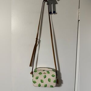 Coach Beige white Mini Camera Bag With Lime Print